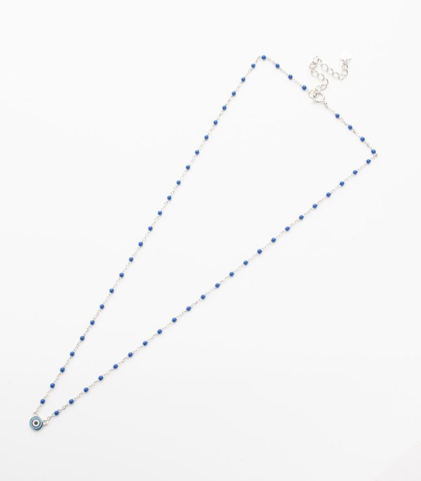 Blue Beaded Radiant Necklace (Silver) For Discount