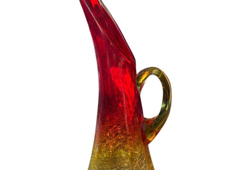 Vintage Kanawha Stretch Long Spout 14” Glass Pitcher Vase Amberina Discount