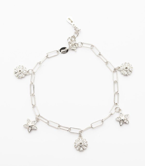 Bulky Chain Floral Bracelet (Silver) Supply