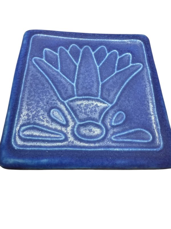 Pewabic 110 Blue Egyptian Lotus   Flower Tile Fashion