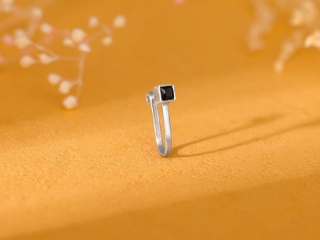 Oxidised Silver Black Square Nose Pin  (Clip On) Online Sale