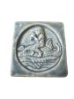 Pewabic 1988 Larger 4x4 Turquoise Man Fish Water Scene Tile Discount