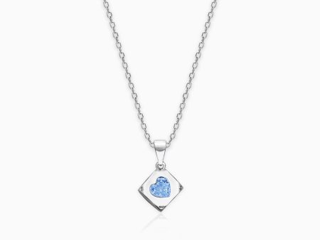 Sky Blue Heart Cube Pendant with Link Chain For Discount