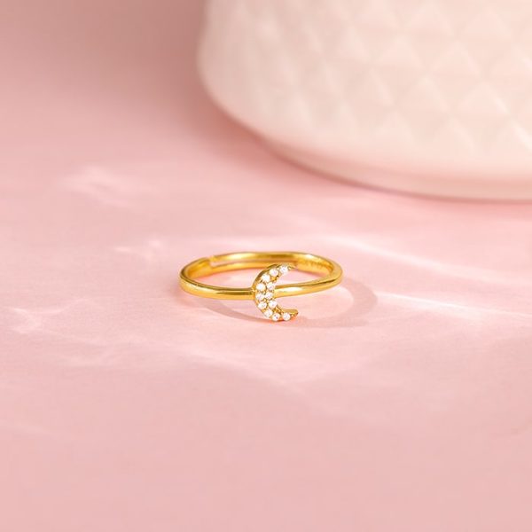 Golden Crescent Zircon Ring Fashion