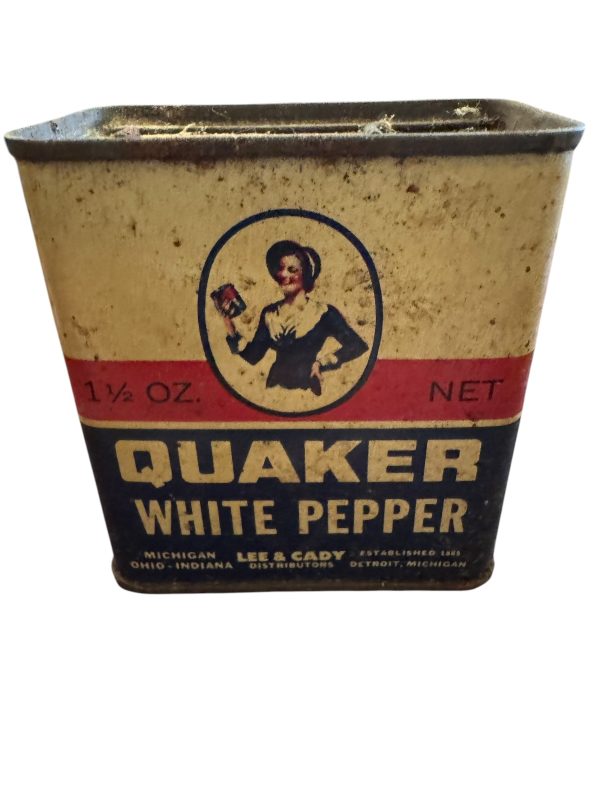 Vintage Spice White Pepper Tin Quaker Lee & Cady Distributors Detroit MI 1 1 2oz Discount