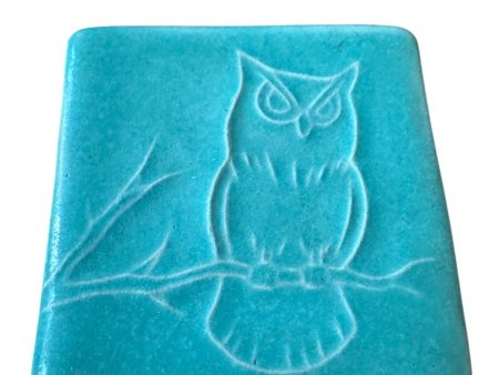 Pewabic 2012 3x3 Turquoise Owl in Tree Tile For Sale