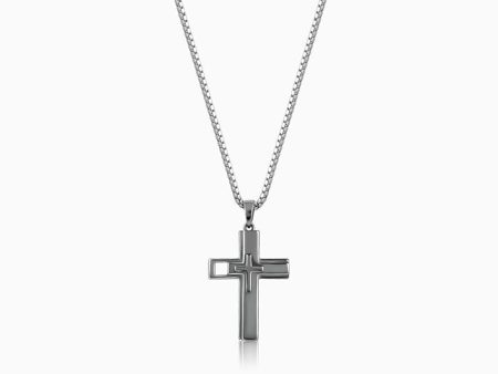 Black Rhodium Holy Christ Pendant With Box Chain For Him For Cheap