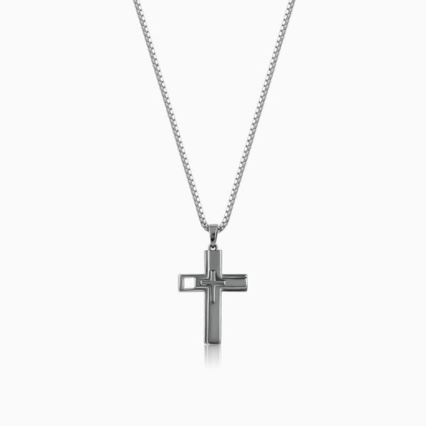 Black Rhodium Holy Christ Pendant With Box Chain For Him For Cheap