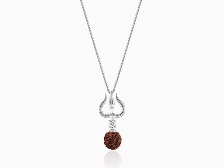 Silver Trishul And Rudraksha Pendant With Box Chain for Him Hot on Sale