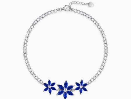 Silver Blue Floral Tennis Bracelet Online Sale