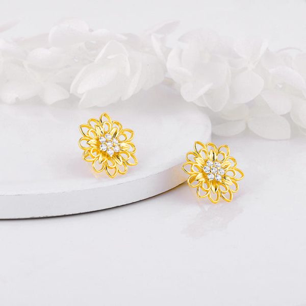 Anushka Sharma Golden Blooming Flower Stud Earrings Fashion