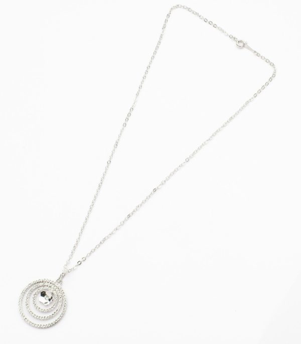 Decorative Concentric Loops Of Silver Color Flower Necklace (Brass) Sale