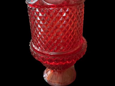 Viking Glass Red Diamond Point Fairy Lamp Vintage Online now