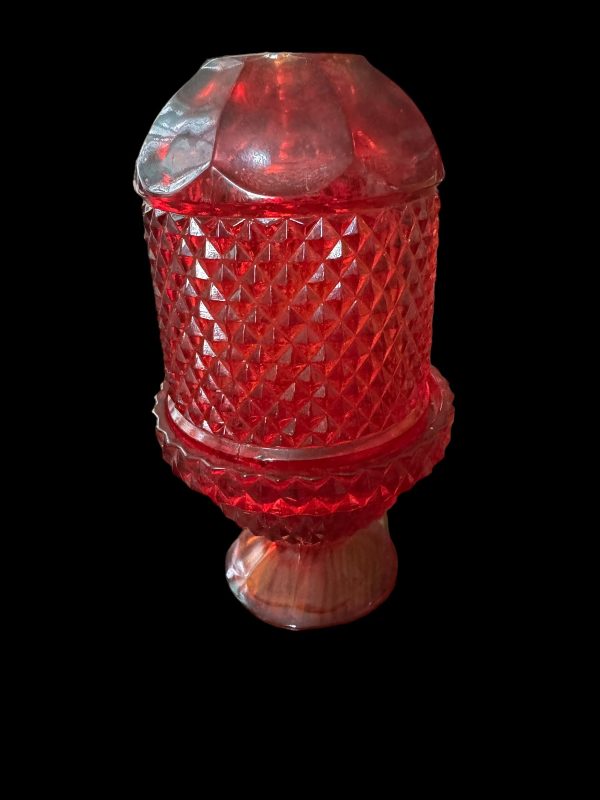 Viking Glass Red Diamond Point Fairy Lamp Vintage Online now