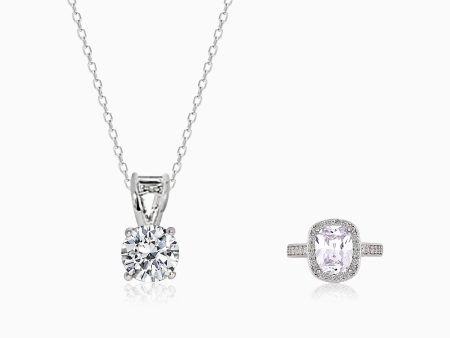 Silver Classic Solitaire Pendant & Ring Set Fashion