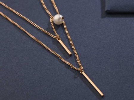 Designed Golden Color Rods And Pearl Necklace (Brass) Online now