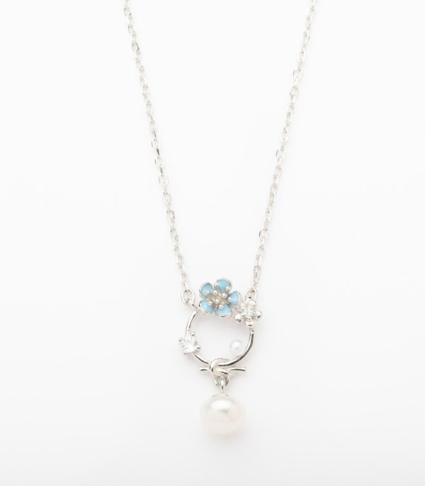 Dangling Pearl with Round  Necklace (Silver) For Cheap