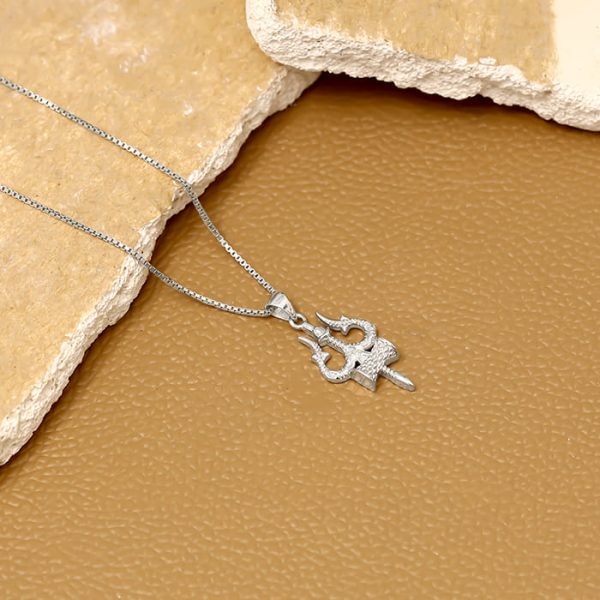 Silver Trishul Pendant with Link Chain For Him Fashion