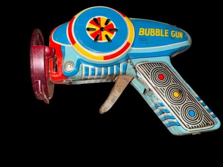 Tin Toy Space Gun Bubble Gun Lithograph Friction Made In Japan 1960 s on Sale