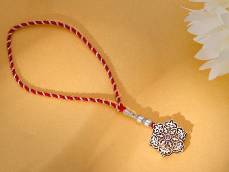 Oxidised Silver Pink Pop Flower Lumba Rakhi For Sale