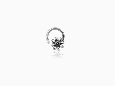 Oxidised Silver Flower Blossom Nose Pin Online now