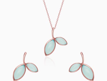 Rose Gold Aqua Dual Chalcedony Leaf Set Discount