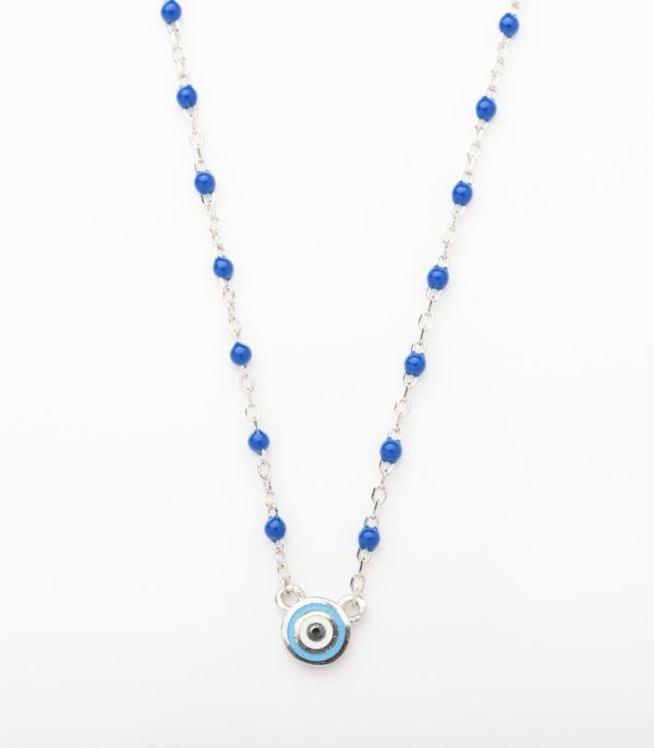 Blue Beaded Radiant Necklace (Silver) For Discount