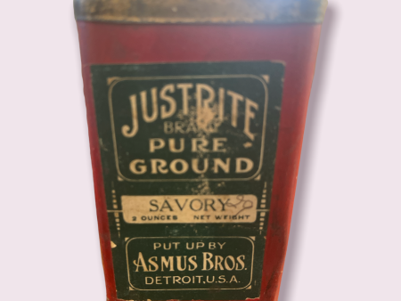 Vintage Just Rite Savory Spice Tin Detroit MI 2oz Asmus Bros. Hot on Sale