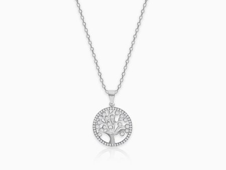 Silver Zircon Tree of Life Pendant with Link Chain Discount