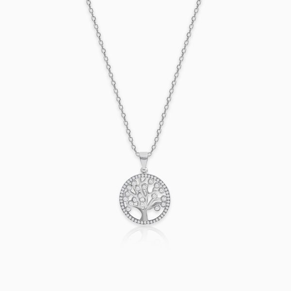 Silver Zircon Tree of Life Pendant with Link Chain Discount