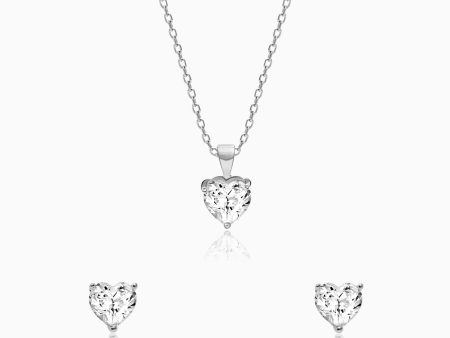 Silver Solitaire Heart Set with Link Chain Fashion