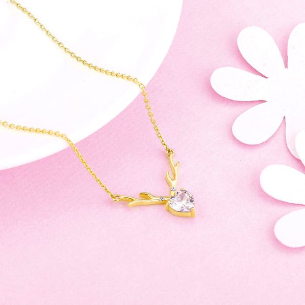 Golden Deer Heart Necklace Fashion