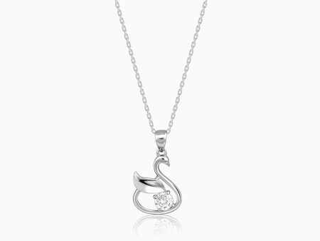 Silver Zircon Swan Pendant with Link Chain For Sale