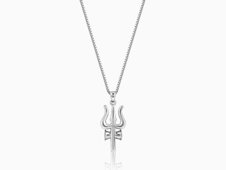 Silver Trident Pendant with Box Chain For Him Discount