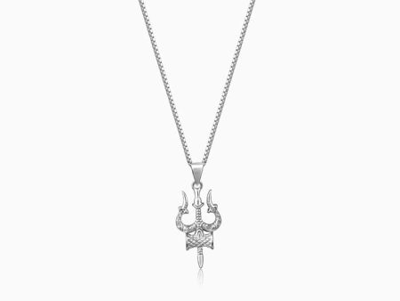 Silver Trishul Pendant with Link Chain For Him Fashion