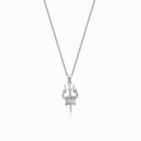 Silver Trishul Pendant with Link Chain For Him Fashion