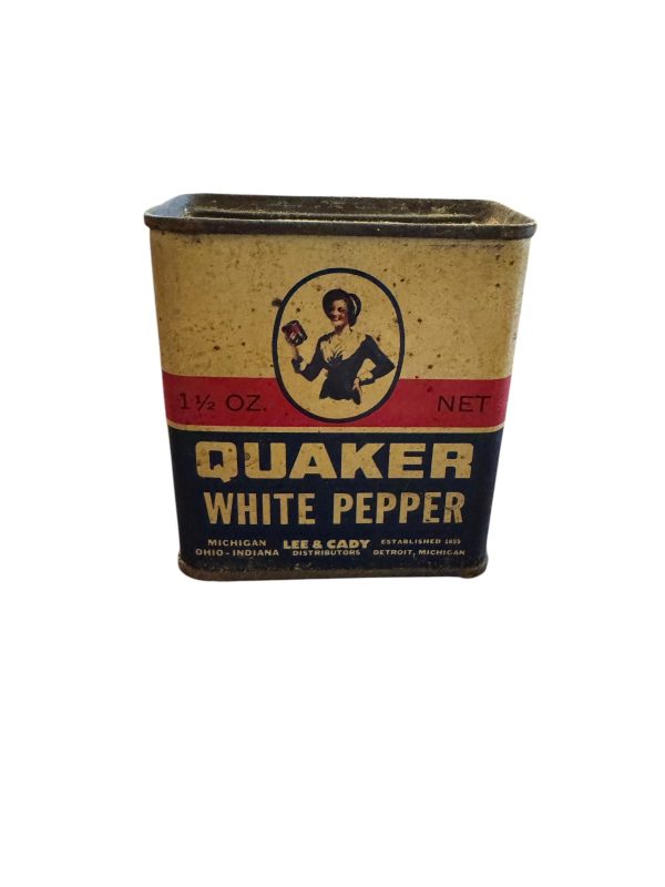 Vintage Spice White Pepper Tin Quaker Lee & Cady Distributors Detroit MI 1 1 2oz Discount