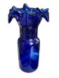 Cobalt Glass Blue Ruffled Top Flower Vase - Nice Thick Glass - Hand Blown Online