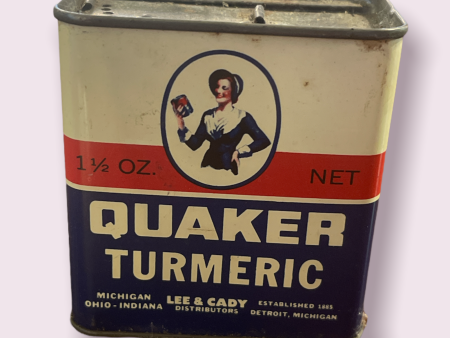 Vintage Quaker Spice Tin Turmeric Michigan Indiana Ohio Lee and Cady 1 1 2oz Discount