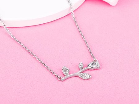 Silver Zircon Studded Rose Necklace Cheap