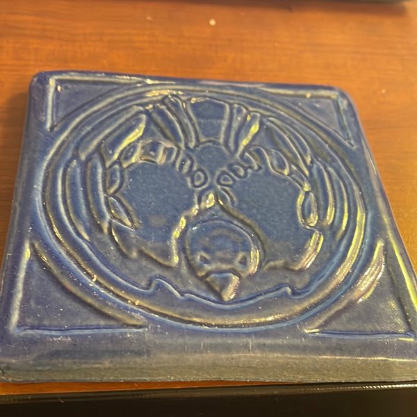 Pewabic LARGE retired Cobalt Blue Bird 6x6 Tile Online Hot Sale