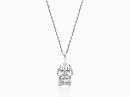 Silver Trishul And Damru Pendant With Box Chain For Him Online