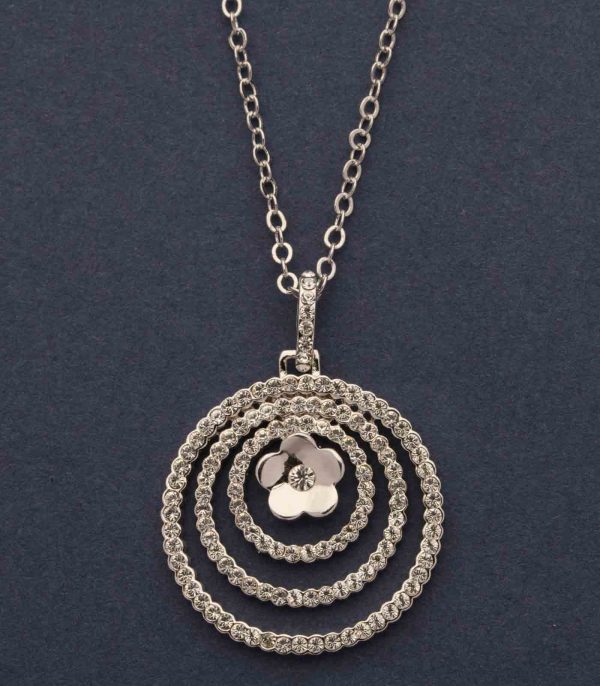 Decorative Concentric Loops Of Silver Color Flower Necklace (Brass) Sale